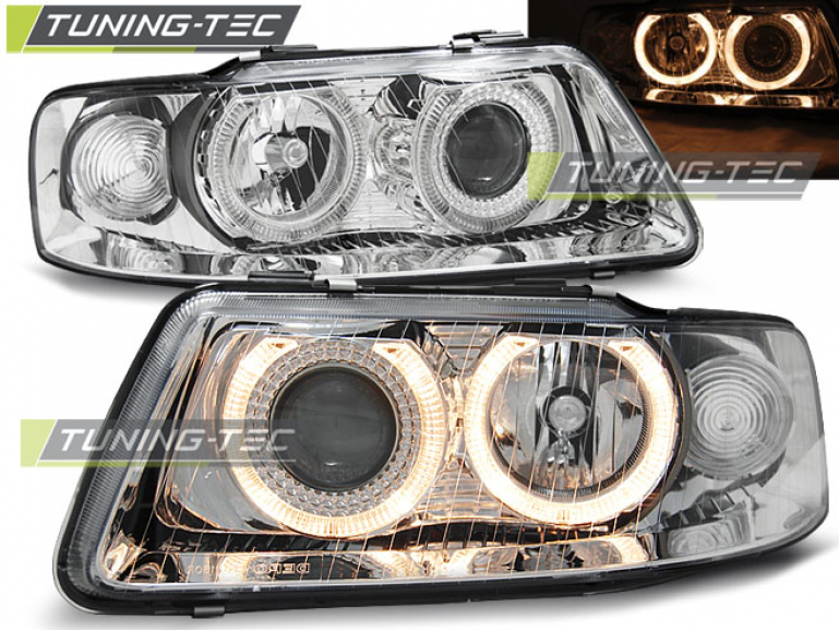 Upgrade Design Angel Eyes Scheinwerfer für Audi A3 8L Facelift 00-03 chrom